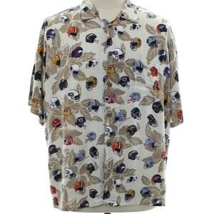 Vintage 90s Sun & Turf NFL Helmet Print Rayon Hawaiian Camp Shirt Men's XXL